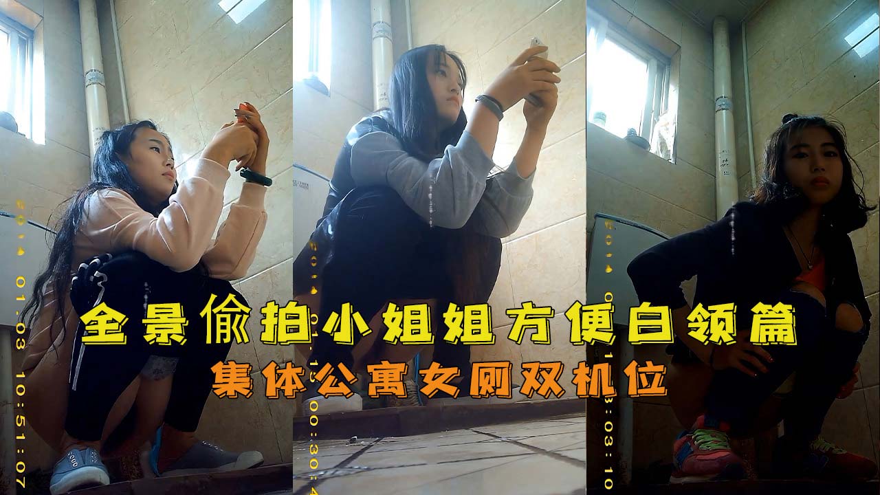 【厕拍精选】全景偷拍小姐姐尿尿，白领篇，集体公寓女厕双机位